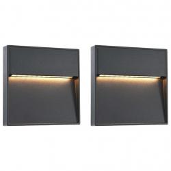 2 pcs Appliques murales LED d'extérieur 3 W Noir Carré alsavelo
