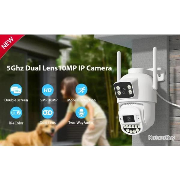 Camera IP Wifi 2 Objectifs 4K/5K PTZ AI Etanche, Modele: 10MP + SD 64GB