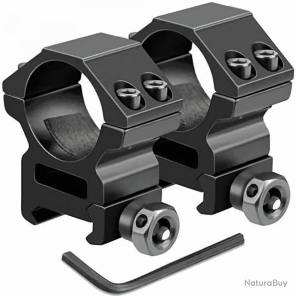 Lot de 2 colliers de montage 25,4 mm pour lunette de vise - Rail Picatinny