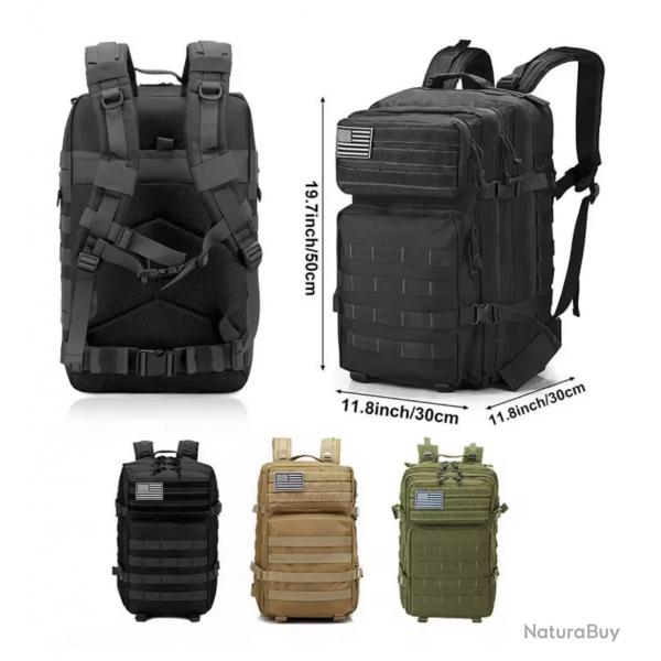 TOP ENCHERE....DESTOCKAGE Sac  dos MILITAIRE TACTIQUE Etanche 50L Coloris NOIR, VERT ou BEIGE...