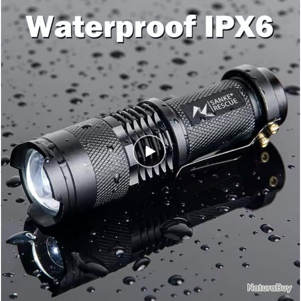Lampe de poche tactique tanche IPX6....