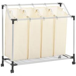 Trieur à linge crème avec 4 sacs - Acier robuste, pratique et organisé