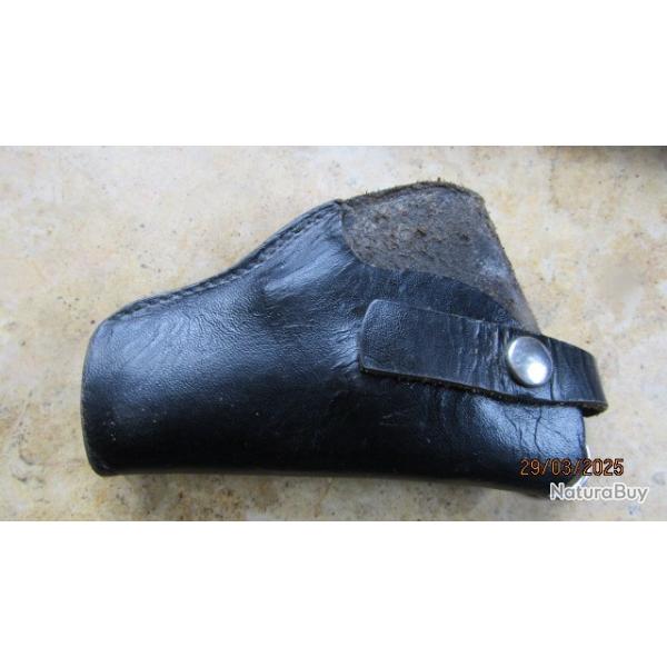 holster tui cuir fin souple modle ceinture pression pistolet revolver 7.65 ruby