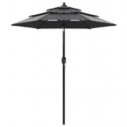 Parasol de jardin à 3 niveaux avec mât en aluminium anthracite alsavelo