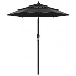 Parasol de jardin à 3 niveaux avec mât en aluminium noir alsavelo