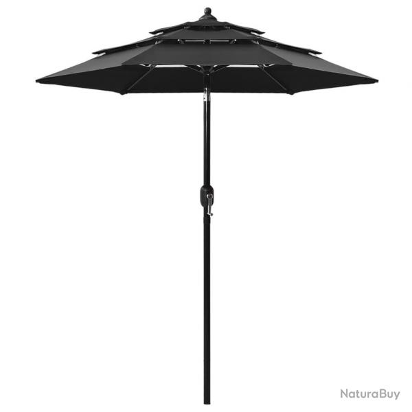 Parasol de jardin  3 niveaux avec mt en aluminium noir alsavelo