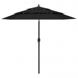 Parasol de jardin à 3 niveaux avec mât en aluminium noir 2,5 m alsavelo