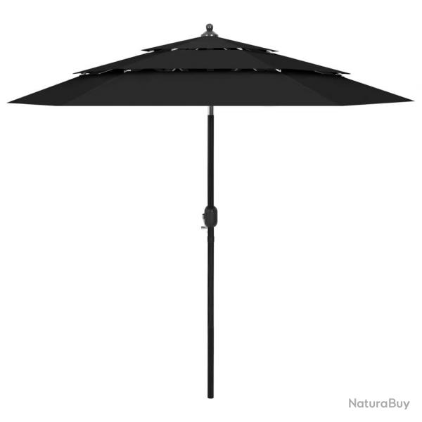 Parasol de jardin  3 niveaux avec mt en aluminium noir 2,5 m alsavelo