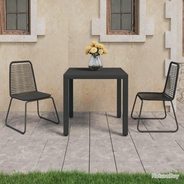Ensemble  manger de jardin 3 pcs PVC rsine tresse noir alsavelo