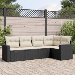 Salon de jardin 5 pcs avec coussins noir résine tressée alsavelo