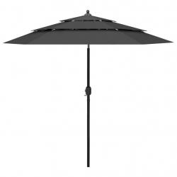 Parasol de jardin à 3 niveaux avec mât en aluminium anthracite alsavelo