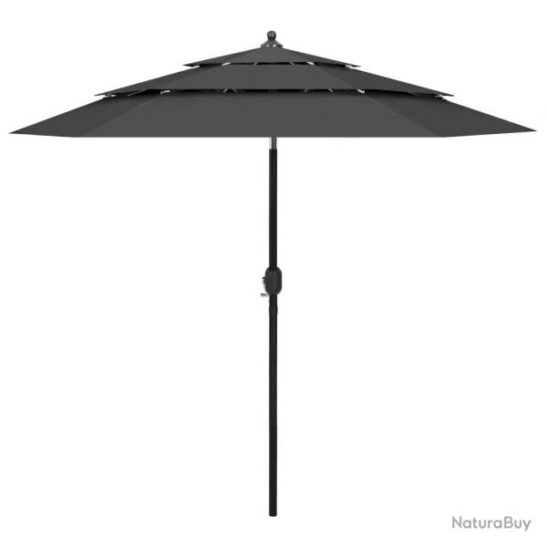 Parasol de jardin  3 niveaux avec mt en aluminium anthracite alsavelo