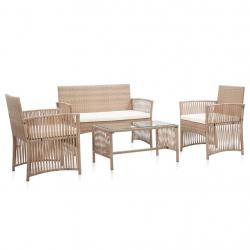 Salon de jardin 4 pcs avec coussins Résine tressée Beige alsavelo