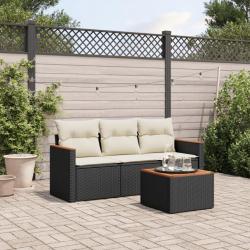 Salon de jardin 4 pcs avec coussins noir résine tressée alsavelo