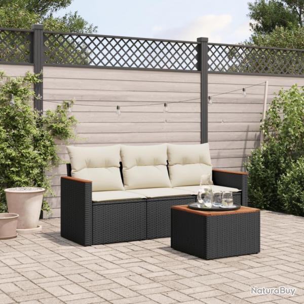 Salon de jardin 4 pcs avec coussins noir rsine tresse alsavelo