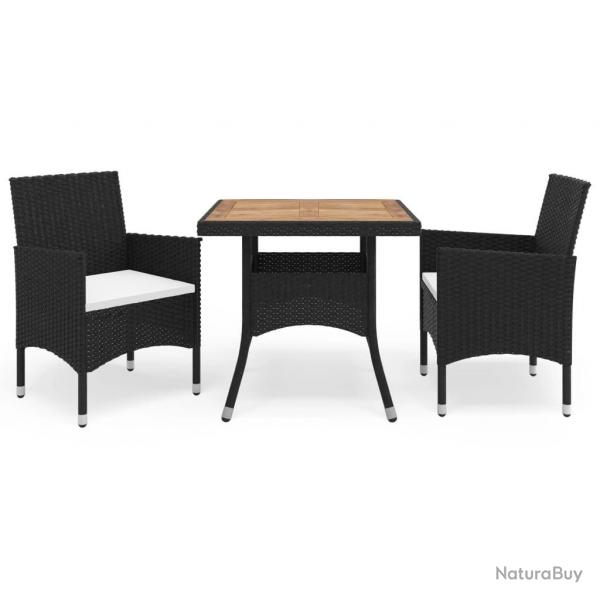 Ensemble  manger de jardin 3 pcs Noir Rsine tresse et acacia alsavelo