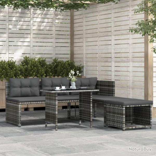 Ensemble  manger de jardin 4pcs coussins Gris Rsine tresse alsavelo