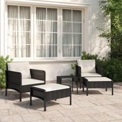 Salon de jardin 5 pcs avec coussins Noir Résine tressée alsavelo