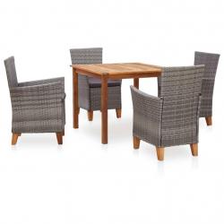 Mobilier à dîner 5 pcs résine tressée et bois d'acacia gris alsavelo