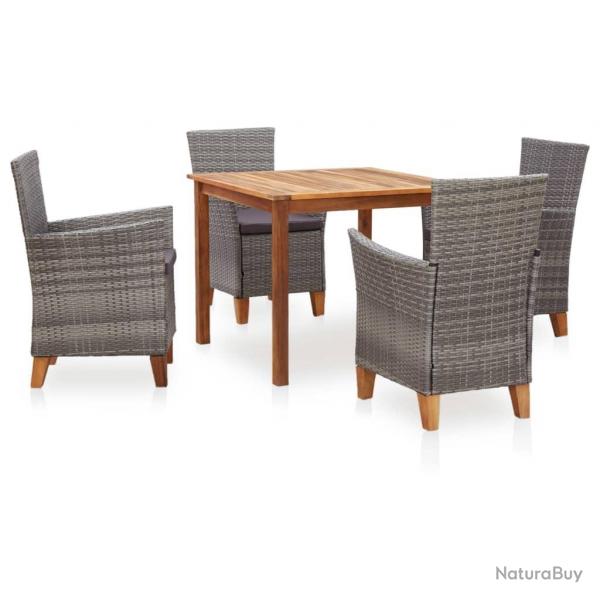 Mobilier  dner 5 pcs rsine tresse et bois d'acacia gris alsavelo