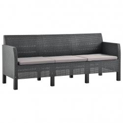 Canapé à 3 places de jardin avec coussins Anthracite PP Rotin alsavelo
