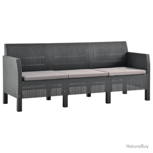 Canap  3 places de jardin avec coussins Anthracite PP Rotin alsavelo