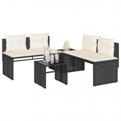 Salon de jardin 4 pcs avec coussins noir résine tressée alsavelo