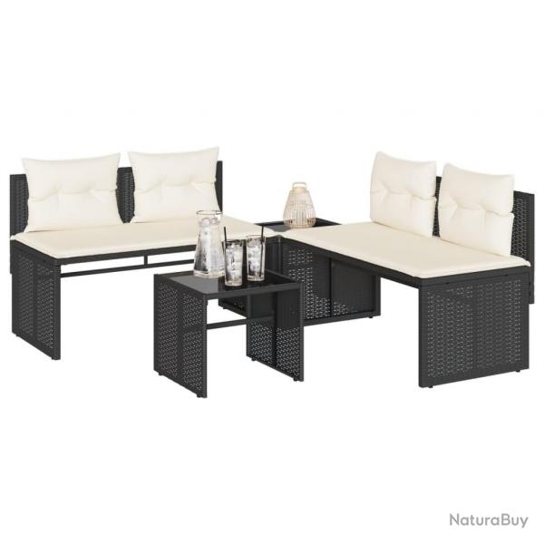Salon de jardin 4 pcs avec coussins noir rsine tresse alsavelo