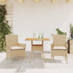 Ensemble à manger de jardin et coussins 3pcs beige rotin acacia alsavelo
