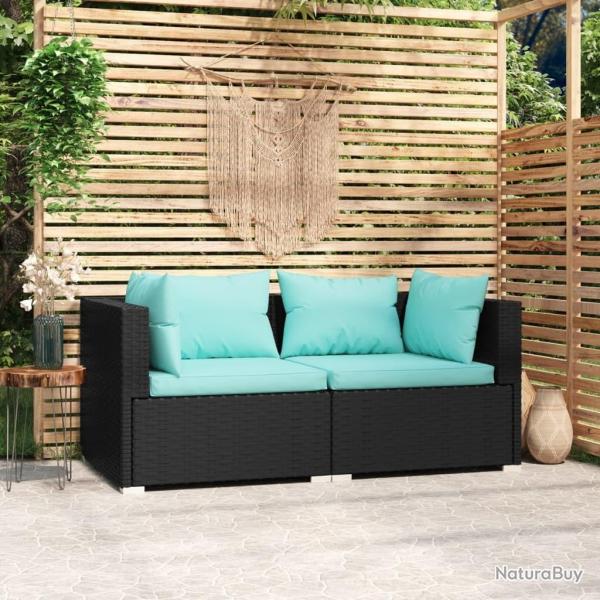 Canap 2 places avec coussins Noir Rsine tresse alsavelo