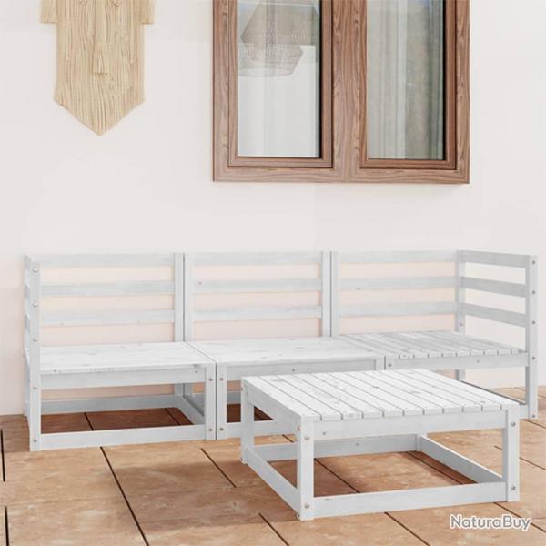 Salon de jardin 4 pcs Blanc Bois de pin massif alsavelo