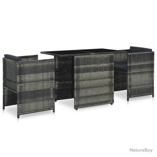 bistro 3 pcs avec coussins Rsine tresse Gris alsavelo