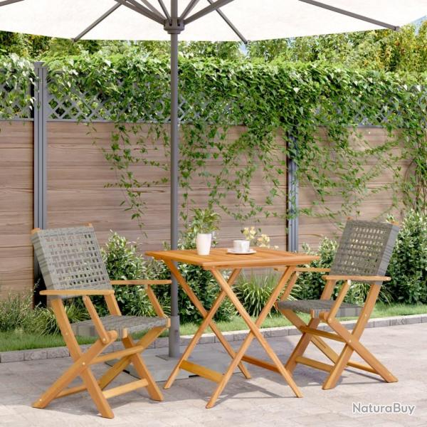 bistro 3 pcs gris rsine tresse et bois massif alsavelo
