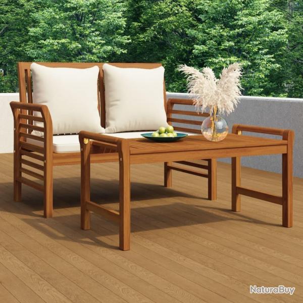Salon de jardin avec coussins blanc crme 2 pcs Bois massif alsavelo