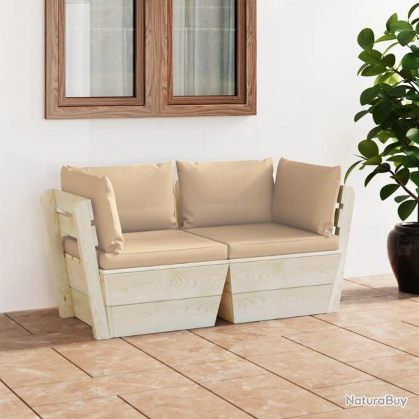 Canap palette  2 places de jardin avec coussins Bois d'pica alsavelo