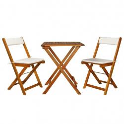 bistro pliable 3 pcs avec coussins Acacia solide alsavelo