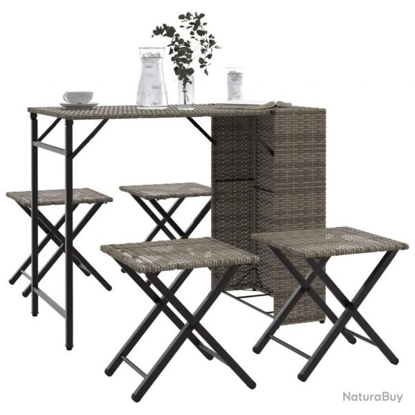 Ensemble  manger de jardin 5 pcs pliable gris rsine tresse alsavelo