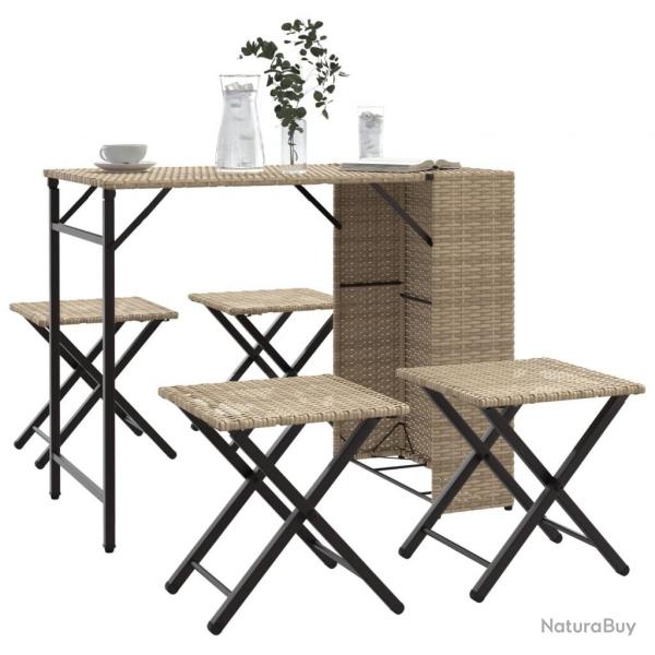 Ensemble  manger de jardin 5 pcs pliable beige rsine tresse alsavelo