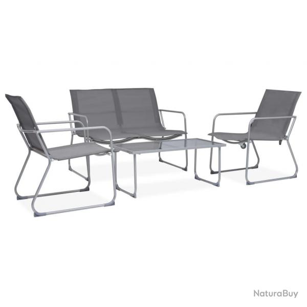 Salon de jardin 4 pcs Tissu et acier Gris alsavelo