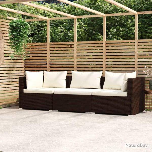 Canap 3 places avec coussins Marron Rsine tresse alsavelo
