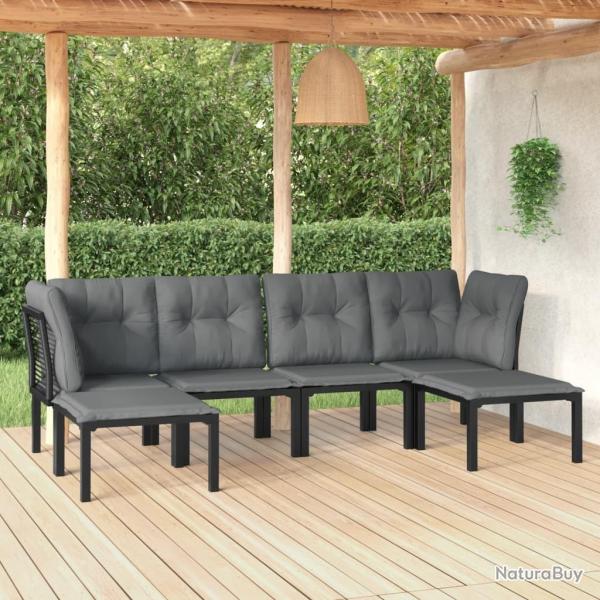 Salon de jardin 6 pcs noir et gris rsine tresse alsavelo