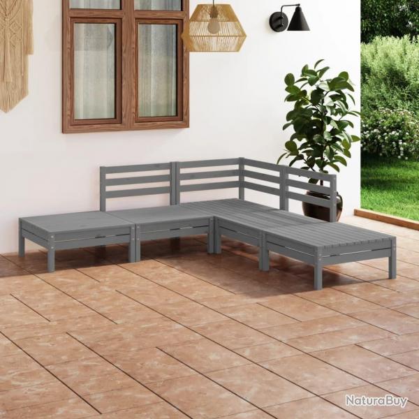 Salon de jardin 5 pcs Bois de pin massif Gris alsavelo