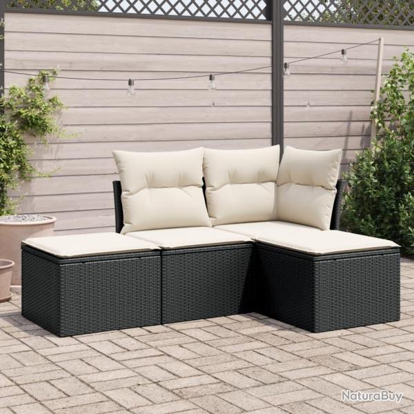 Salon de jardin 4 pcs avec coussins noir rsine tresse alsavelo