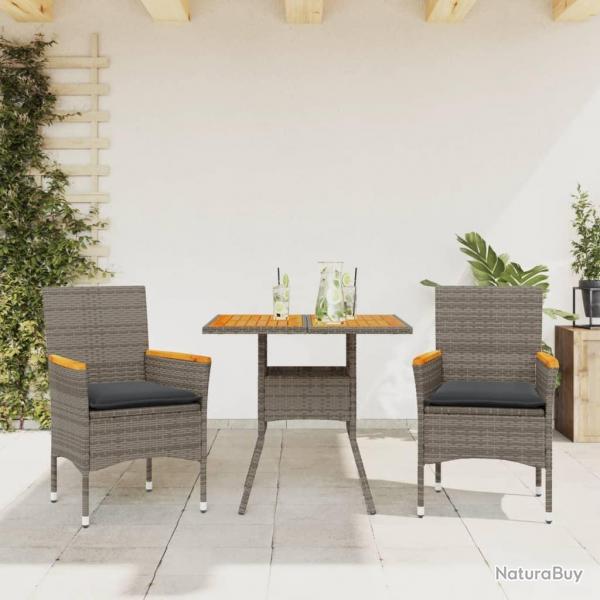 Ensemble  manger de jardin et coussins 3 pcs gris rotin acacia alsavelo