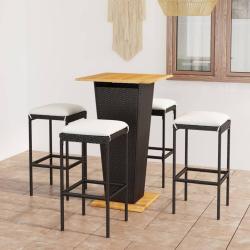 bar de jardin 5 pcs et coussins R&eacute;sine tress&eacute;e Noir