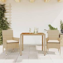 Ensemble à manger de jardin et coussins 3pcs beige rotin acacia alsavelo