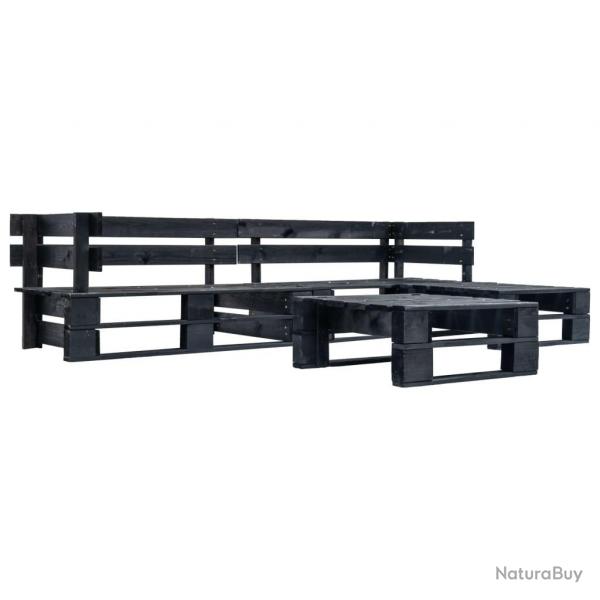 Canaps de jardin palette 4 pcs Noir Bois alsavelo