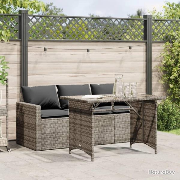 Ensemble  manger de jardin et coussins 2 pcs gris rotin alsavelo
