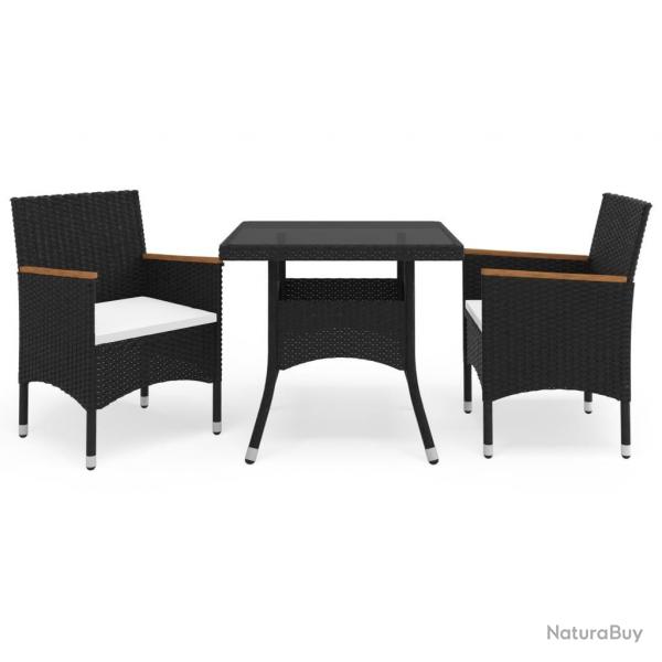 Ensemble  manger de jardin 3 pcs Noir Rsine tresse et acacia alsavelo
