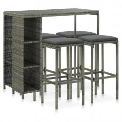 bar de jardin 5 pcs et coussins Résine tressée Gris alsavelo